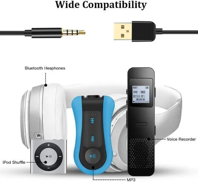 Alt view image 2 of 7 - 3.5mm Jack Charge Cable Male to USB 2.0 Data Sync & Charger Cable for MP3 / MP4 Players Recorders and Other Portable Devices Gold-Plated 0.8m / 2.6 feet Black