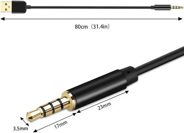 Alt view image 4 of 7 - 3.5mm Jack Charge Cable Male to USB 2.0 Data Sync & Charger Cable for MP3 / MP4 Players Recorders and Other Portable Devices Gold-Plated 0.8m / 2.6 feet Black