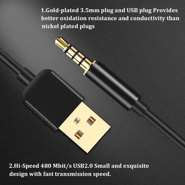 Alt view image 5 of 7 - 3.5mm Jack Charge Cable Male to USB 2.0 Data Sync & Charger Cable for MP3 / MP4 Players Recorders and Other Portable Devices Gold-Plated 0.8m / 2.6 feet Black