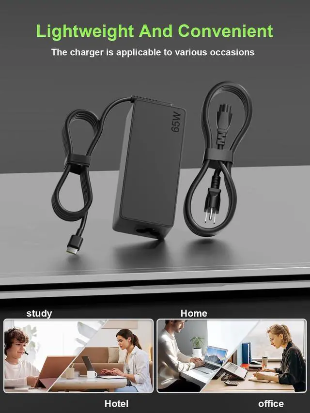 Alt view image 7 of 7 - 65W USB-C Charger Compatible with  Thinkpad Yoga Ideapad Chromebook ThinkBook Series Laptop Replacement Adapter