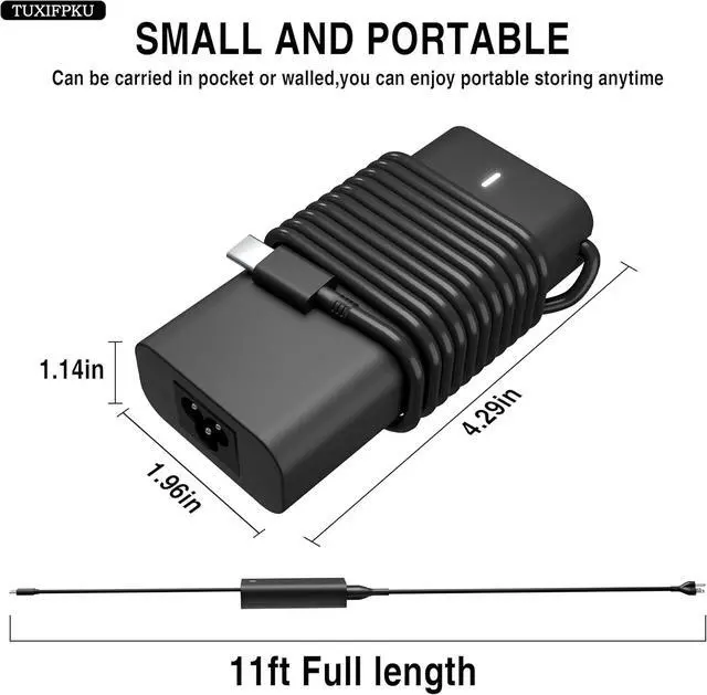 Alt view image 3 of 7 - 65W USB C Laptop Charger Compatible with  Latitude 5420 5520 5530 5550 5540 5430 5450 5440 7420 2-in-1 7430 7440 Inspiron 14 2-in-1 Chromebook 3100 XPS 13 60W Type C Power Cord