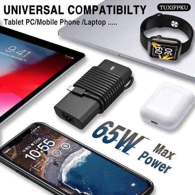 Alt view image 6 of 7 - 65W USB C Laptop Charger Compatible with  Latitude 5420 5520 5530 5550 5540 5430 5450 5440 7420 2-in-1 7430 7440 Inspiron 14 2-in-1 Chromebook 3100 XPS 13 60W Type C Power Cord