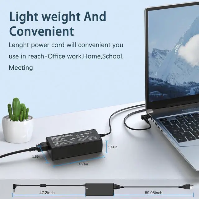 Alt view image 7 of 7 - 65W Charger Compatible with  Laptop IdeaPad 3 1 5 Flex 5 6 4 1470 1480 IdeaPad s340 S145 330 320 310 110 110s 510 520 530s 710s s540 S730 V14 V15 V17 65W 45W Round Tip AC Adapter