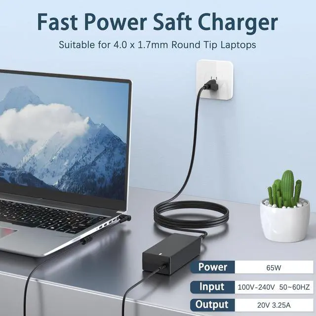 Alt view image 2 of 7 - 65W Charger Compatible with  Laptop IdeaPad 3 1 5 Flex 5 6 4 1470 1480 IdeaPad s340 S145 330 320 310 110 110s 510 520 530s 710s s540 S730 V14 V15 V17 65W 45W Round Tip AC Adapter