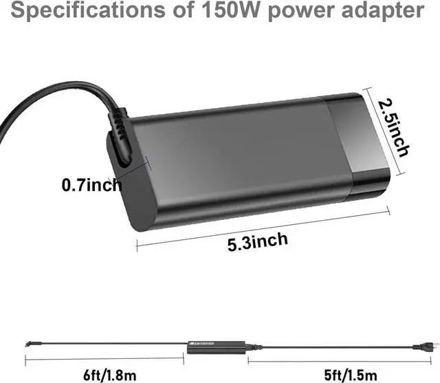 Alt view image 5 of 7 - 150W Slim Smart AC Adapter for HP Zbook 15 16 17 15u 15v G3 G4 G5 G6 G7 G8 G9 Studio G4 G5 G7 G8 G9 Victus 15 OMEN by 15 17 Pavilion Gaming 15 17 TPN-CA11 TPN-DA09 Spectre Laptop Charger Power Supply