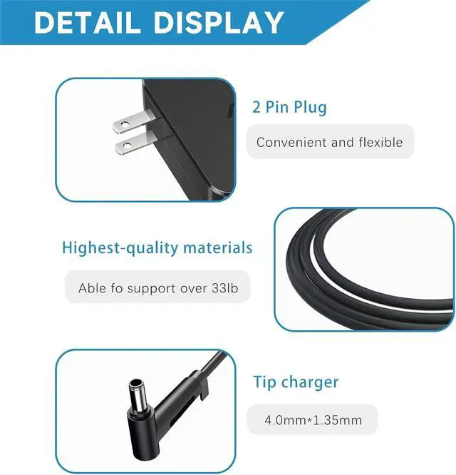 Alt view image 6 of 7 - 65W 45W Laptop Charger Compatible with  Vivobook 14 15 17 Flip 14 15 S13 S14 S15 Go 12 14 15 X510UR X515 X515J X515E X515M X515MA X415JA X415EA F513EA F513E Adapter Power Supply Cord