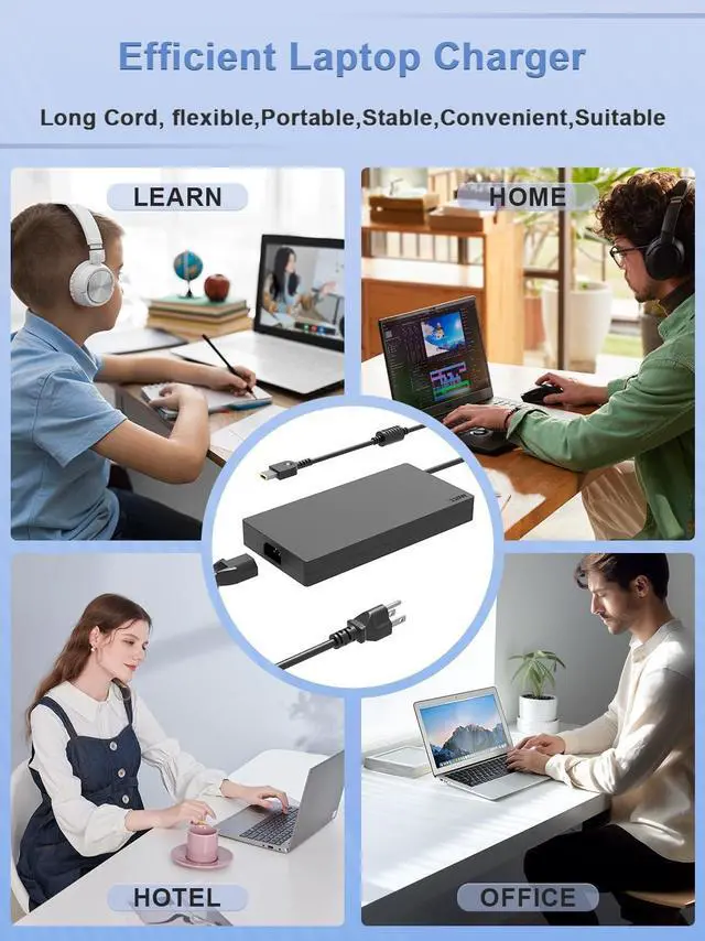 Alt view image 6 of 7 - New 330W Slim GaN Charger AC Adapter Compatible with  Legion 9 16IRX8 16IRX9 Legion Pro 7 16IRX9H 16IRX8H 16ARX8H 16IRX8 RTX 4060 4070 4080 4090 Gaming Laptop ADL330SDC3A