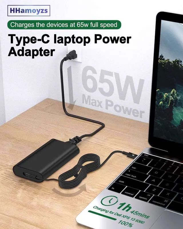 Alt view image 2 of 6 - 65W 45W Laptop Charger USB C - Compatible with  Latitude 5420 5520 7275 7420 7410 7370 XPS 13 9350 9250 9380 9370 9360 9365 Adapter Power Cord