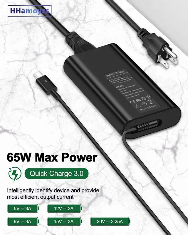 Alt view image 4 of 6 - 65W 45W Laptop Charger USB C - Compatible with  Latitude 5420 5520 7275 7420 7410 7370 XPS 13 9350 9250 9380 9370 9360 9365 Adapter Power Cord