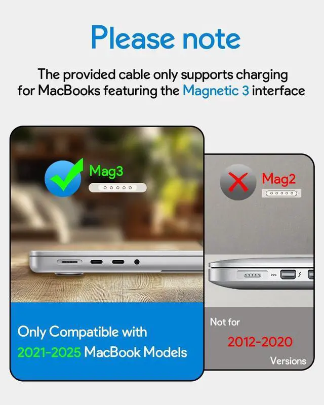 Alt view image 2 of 7 - Mac Book Pro Charger - USBC to Magnetic 3 Charger for Mac pro 14-16inch 2021 2023 2024 M1 M2 M3 M4 Mac Air 13-15inch 2022 2023 2024 2025 M2 M3 M4 Include 6.6ft Charge Cable