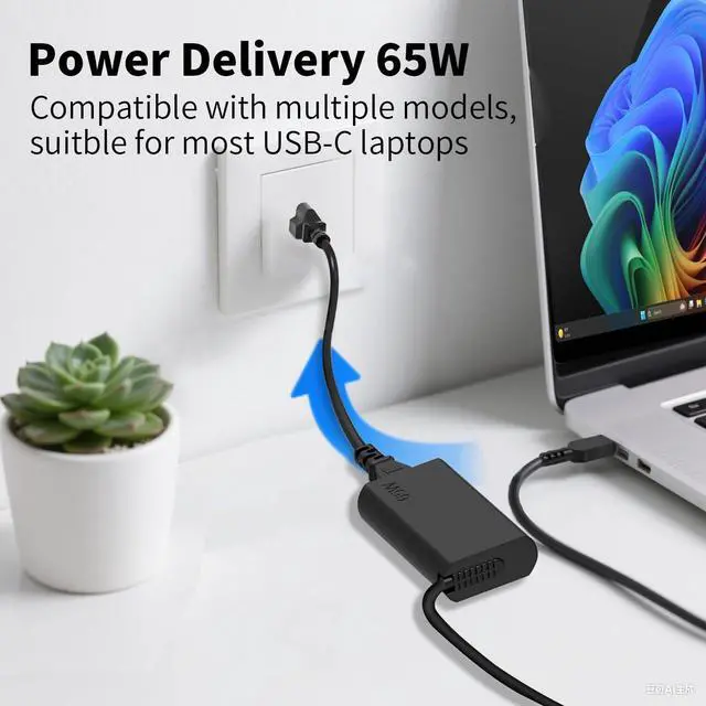 Alt view image 2 of 7 - New Slim 65W USB C Laptop Charger Compatible with  Laptop and Thinkpad/Yoga/Chromebook USB Type C Power Adapter