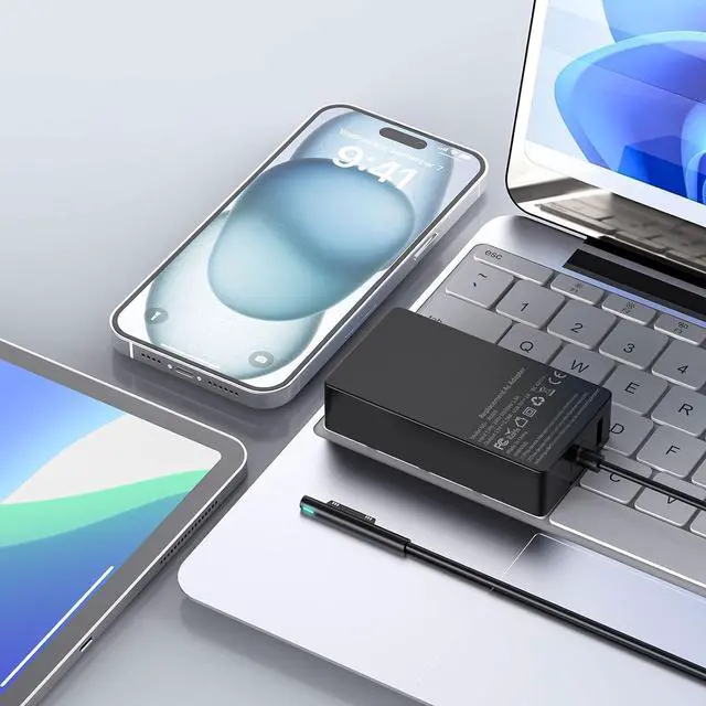 Alt view image 4 of 7 - Surface Pro Laptop Charger 65W Power Adapter for Microsoft Surface Pro 3/4/5/6/7/8/9/X Windows Surface Laptop 6/5/4/3/2/1 Surface Book 3/2/1 Surface Go Tablet 6.5FT Power Cord