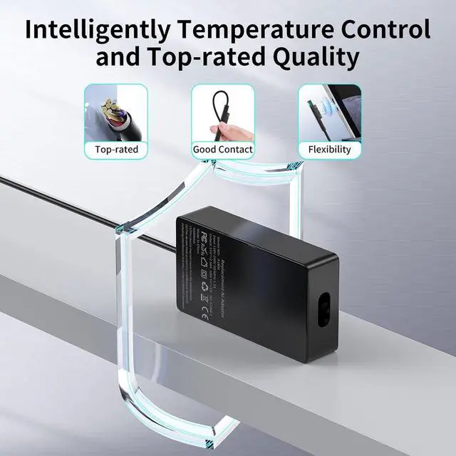 Alt view image 5 of 7 - Surface Pro Laptop Charger 65W Power Adapter for Microsoft Surface Pro 3/4/5/6/7/8/9/X Windows Surface Laptop 6/5/4/3/2/1 Surface Book 3/2/1 Surface Go Tablet 6.5FT Power Cord