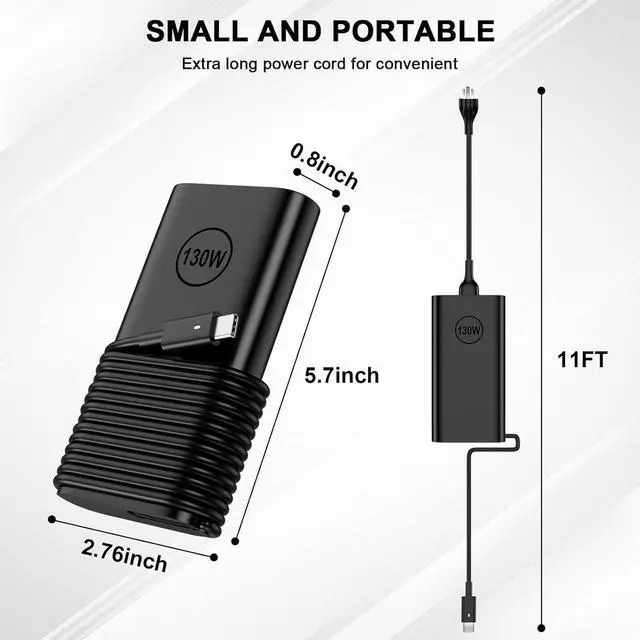 Alt view image 4 of 6 - Replacement for  130W Laptop Charger USB C Slim AC Adapter for  XPS 15 17 9575 9500 9520 9700 Precision 5530 5550 5560 5570 3560 2in1 Latitude 9410 9510 Type C AC Power Cord