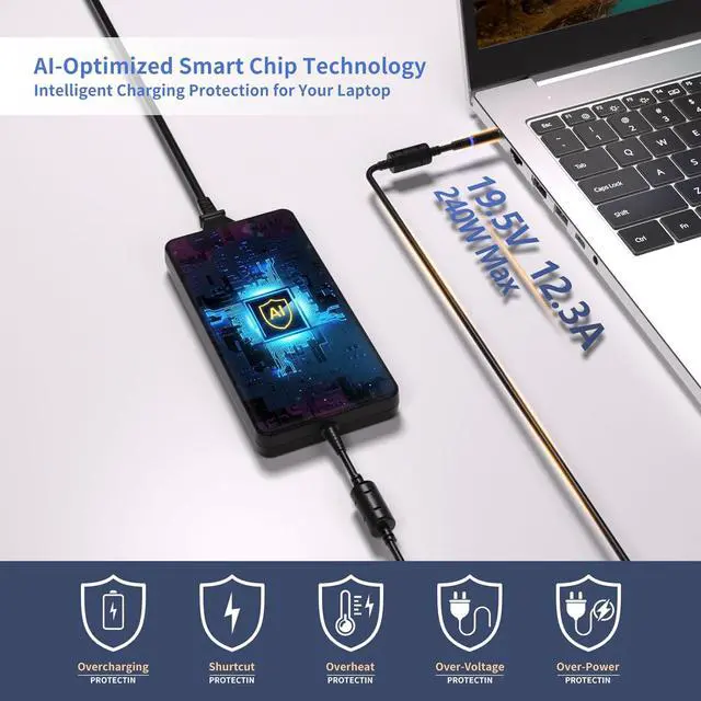 Alt view image 2 of 7 - 240W 180W Laptop Charger Compatible with  Alienware M15 R3 R4 R7 R6 R5 M17 R5 R4 R3 15 R3 R2 17 R3 G15 G16 G7 G5 G3 Series Precision 7730 M17 X15 X17 X16 Gaming Laptop AC Power Adapter-7.4*5.0MM