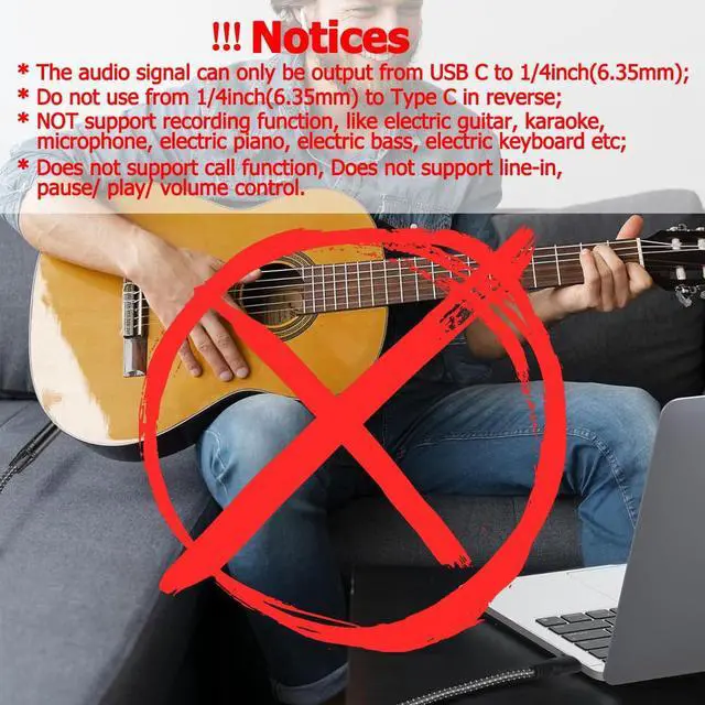 Alt view image 3 of 7 - USB C to 1/4 TRS Stereo Audio Cable 6.6FT USB Type C to 6.35mm 1/4 inch Male Audio Adapter for i-Phone 16/15 Pixel 5XL Amplifier Home Theater Speaker [Not Support Recording]