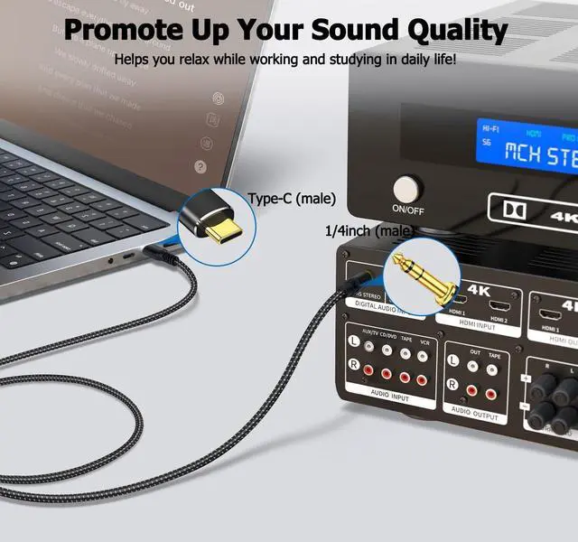 Alt view image 6 of 7 - USB C to 1/4 TRS Stereo Audio Cable 6.6FT USB Type C to 6.35mm 1/4 inch Male Audio Adapter for i-Phone 16/15 Pixel 5XL Amplifier Home Theater Speaker [Not Support Recording]