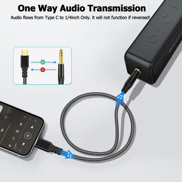 Alt view image 5 of 7 - USB C to 1/4 TRS Stereo Audio Cable 6.6FT USB Type C to 6.35mm 1/4 inch Male Audio Adapter for i-Phone 16/15 Pixel 5XL Amplifier Home Theater Speaker [Not Support Recording]