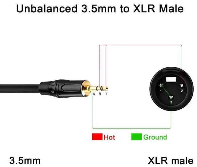 Alt view image 2 of 7 - 3.5mm to XLR Cable 3.3FT XLR to 3.5mm Unbalanced 1/8 inch Mini Jack Stereo to XLR Male Cord Adapter Mono Audio Cord for Cell Phone Laptop Speaker Mixer