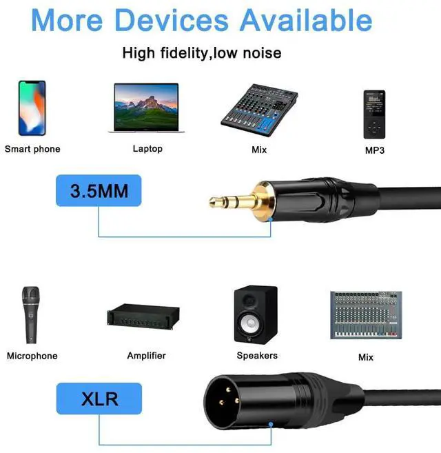 Alt view image 7 of 7 - 3.5mm to XLR Cable 3.3FT XLR to 3.5mm Unbalanced 1/8 inch Mini Jack Stereo to XLR Male Cord Adapter Mono Audio Cord for Cell Phone Laptop Speaker Mixer
