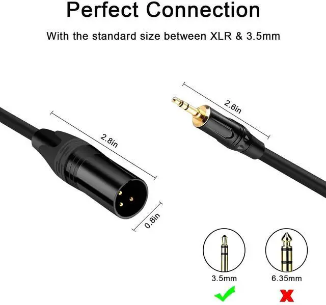 Alt view image 3 of 7 - 3.5mm to XLR Cable 3.3FT XLR to 3.5mm Unbalanced 1/8 inch Mini Jack Stereo to XLR Male Cord Adapter Mono Audio Cord for Cell Phone Laptop Speaker Mixer