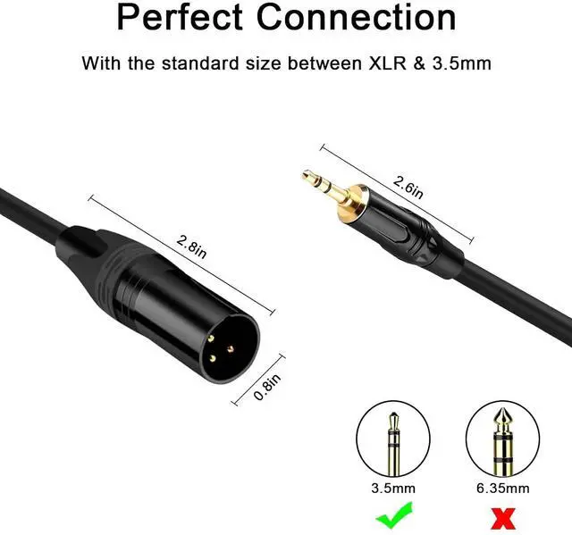 Alt view image 2 of 7 - 3.5mm to XLR Cable 1.5 FT XLR to 3.5mm Unbalanced 1/8 inch Mini Jack Stereo to XLR Male Cord Adapter Mono Audio Cord for Cell Phone La ptop Speaker Mixer