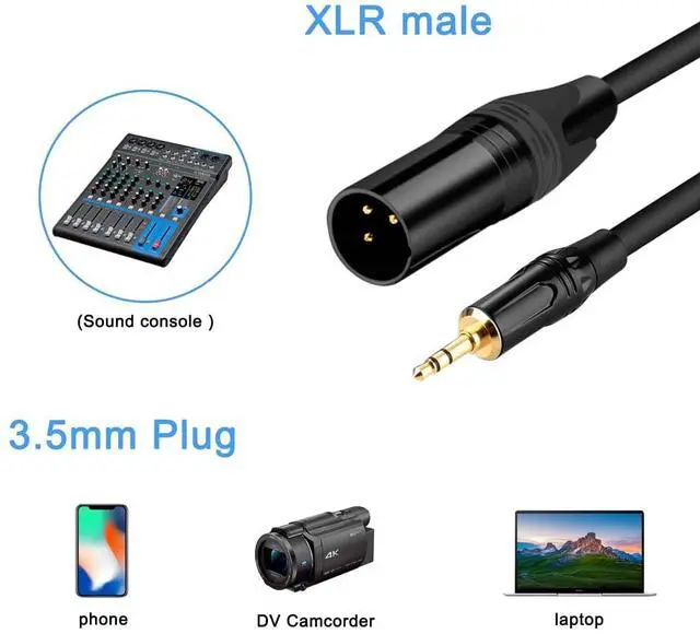 Alt view image 5 of 7 - 3.5mm to XLR Cable 1.5 FT XLR to 3.5mm Unbalanced 1/8 inch Mini Jack Stereo to XLR Male Cord Adapter Mono Audio Cord for Cell Phone La ptop Speaker Mixer