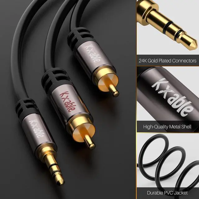 Alt view image 2 of 6 - 3.5mm to RCA Cable 15FT 2 Male RCA to Aux Stereo Audio Adapter Hi-Fi Sound Auxiliary Y Splitter Cord Shielded 1/8 to 2RCA Cable for Headphone MP3 Tablet Speaker HDTV Phone and More