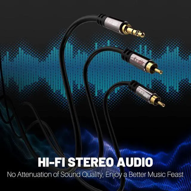 Alt view image 3 of 6 - 3.5mm to RCA Cable 15FT 2 Male RCA to Aux Stereo Audio Adapter Hi-Fi Sound Auxiliary Y Splitter Cord Shielded 1/8 to 2RCA Cable for Headphone MP3 Tablet Speaker HDTV Phone and More