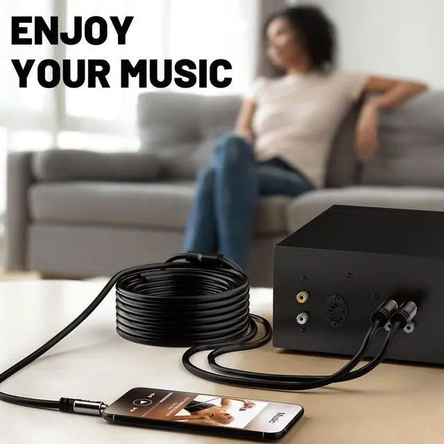 Alt view image 4 of 6 - 3.5mm to RCA Cable 15FT 2 Male RCA to Aux Stereo Audio Adapter Hi-Fi Sound Auxiliary Y Splitter Cord Shielded 1/8 to 2RCA Cable for Headphone MP3 Tablet Speaker HDTV Phone and More