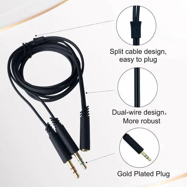 Alt view image 5 of 7 - Replacement Headphone 3.5mm Female to 2 Dual 3.5mm Male Splitter Mic Aux Cable for Computer Audio Stereo Jack Gaming Headset to Dual Jack PC Laptop Adapter 5ft Black