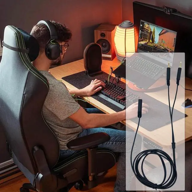 Alt view image 6 of 7 - Replacement Headphone 3.5mm Female to 2 Dual 3.5mm Male Splitter Mic Aux Cable for Computer Audio Stereo Jack Gaming Headset to Dual Jack PC Laptop Adapter 5ft Black