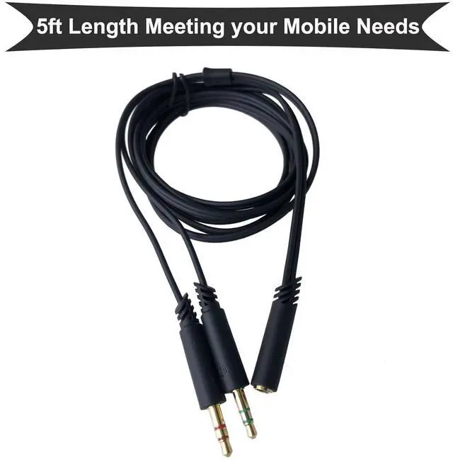 Alt view image 7 of 7 - Replacement Headphone 3.5mm Female to 2 Dual 3.5mm Male Splitter Mic Aux Cable for Computer Audio Stereo Jack Gaming Headset to Dual Jack PC Laptop Adapter 5ft Black