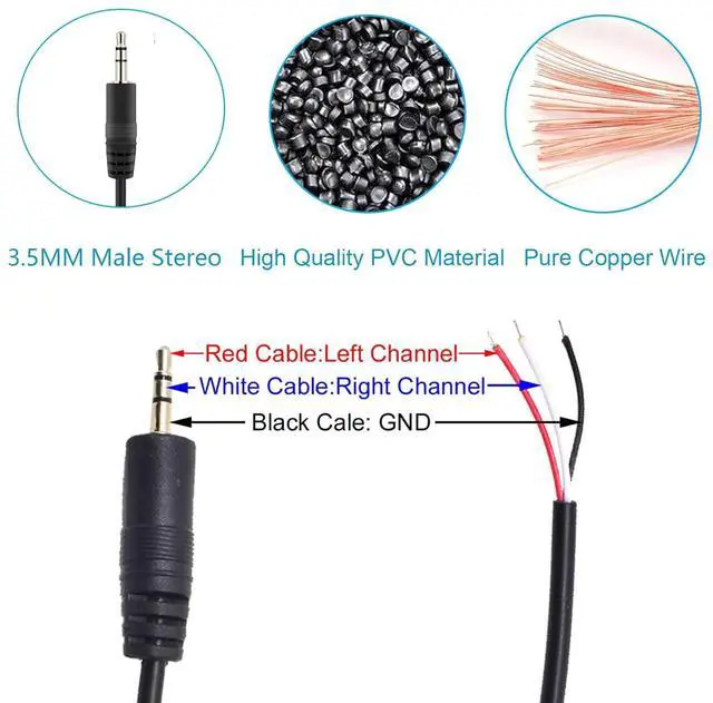 Alt view image 2 of 7 - Short 0.3M/1FT 3.5mm Replacement Repair Plug Jack TRS 3 Pole Stereo Male Plug 1PCS 3.5mm Male Plug to Bare Wire Open End Cable