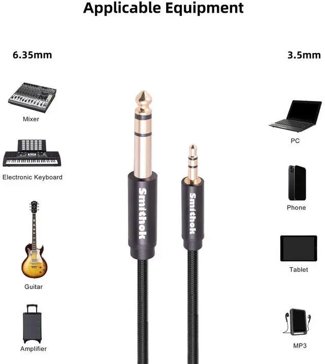Alt view image 3 of 7 - 2pack 1/8 to 1/4 Stereo Audio Cable 6.35mm 1/4 Male to 3.5mm 1/8 Male TRS Bidirectional Stereo Audio Cable for Guitar Laptop Home Theater Devices Speaker and Amplifiers 4Ft