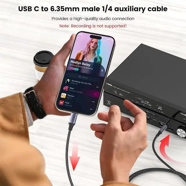 Alt view image 5 of 6 - USB C to 6.35mm 1/4 inch TRS Cable 3.28FT/1M Type C to 1/4 Audio Adapter Aux Jack Stereo Cable for Phones Amplifier Speaker Headphone Mixing Console (No Recording Support)