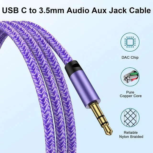 Alt view image 2 of 7 - Aux to USB C 3.3FT Type C to 3.5mm Audio Aux Jack Cable Compatible for Google Pixel 10 Pro Fold 10 Pro XL 9 Pro XL 8 7 USB C to 3.5mm Stereo Jack Cable Nylon Braided for Car/Headphones/Speakers Purple