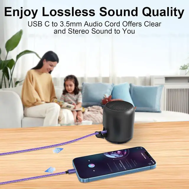 Alt view image 5 of 7 - Aux to USB C 3.3FT Type C to 3.5mm Audio Aux Jack Cable Compatible for Google Pixel 10 Pro Fold 10 Pro XL 9 Pro XL 8 7 USB C to 3.5mm Stereo Jack Cable Nylon Braided for Car/Headphones/Speakers Purple