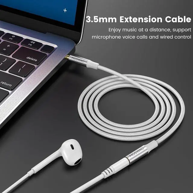 Alt view image 3 of 6 - 10FT/3Meter 3.5mm Extension Cable Audio Male to Female Stereo Extension Adapter Nylon Braided Cord Compatible for Home/Car Stereos Smartphones Headphones Tablets Media Players and More