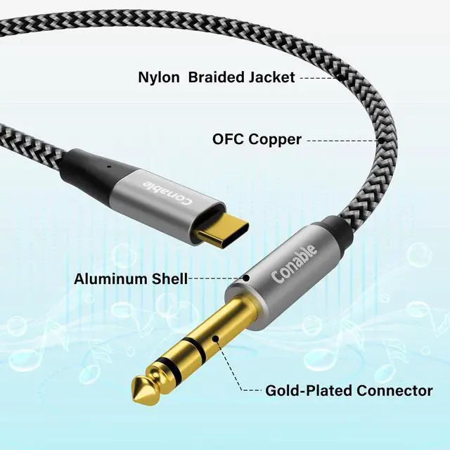 Alt view image 2 of 7 - USB C to 6.35mm TRS Stereo Audio Cable 8 FT USB Type-C to 1/4 Audio Adapter Aux Jack Stereo Cord Gold-Plated Connector Nylon Braided Jacket DAC Chip Hi-Fi Sound Quality Not for Recording