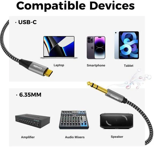 Alt view image 7 of 7 - USB C to 6.35mm TRS Stereo Audio Cable 8 FT USB Type-C to 1/4 Audio Adapter Aux Jack Stereo Cord Gold-Plated Connector Nylon Braided Jacket DAC Chip Hi-Fi Sound Quality Not for Recording