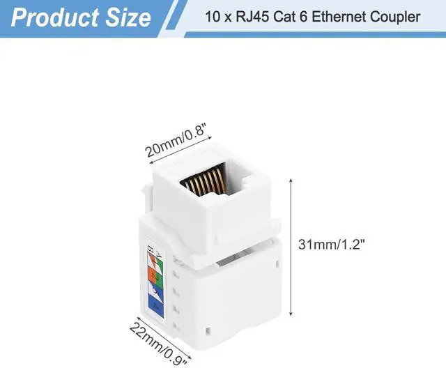 Alt view image 2 of 6 - 10 Pack RJ45 Cat 6 Ethernet Jack Cat6 Coupler Connector Adapter Network Insert for Cat6 Cable White