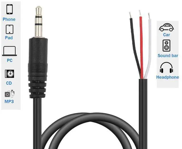 Alt view image 7 of 7 - 2PCS 3.2Ft 3.5mm 1/8 Stereo Audio Male Plug to Bare Wire Open End Cable TRS 3Pole Jack Connector Pigtail Cable for Headphone Headset Earphone DIY Repair Replacement