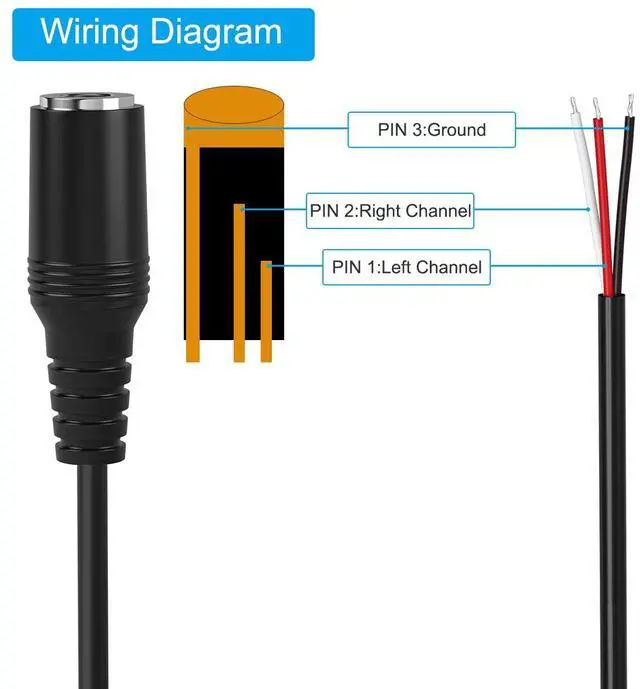 Alt view image 2 of 4 - Replacement 3.5mm Female Jack to Bare Wire Open End TRS 3 Pole Stereo 1/8 3.5mm Jack Plug Connector 3.5mm Female Headphone Jack Aux Audio Cable for Headset Earphone Microphone Cable Repair 1FT