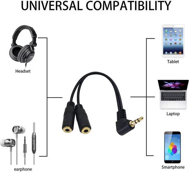 Alt view image 4 of 6 - 3.5mm Headphone Splitter Adapter Audio Splitter 3.5mm Male to 2 Female Cable 90 Degree Dual Headphone Adapter for PS4 PS5 Xbox PC Gaming Headsets Phone Tablet Laptop
