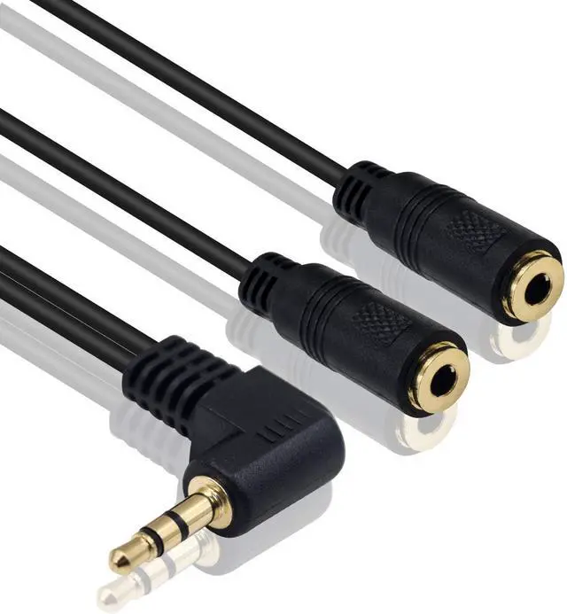 Alt view image 3 of 6 - 3.5mm Headphone Splitter Adapter Audio Splitter 3.5mm Male to 2 Female Cable 90 Degree Dual Headphone Adapter for PS4 PS5 Xbox PC Gaming Headsets Phone Tablet Laptop