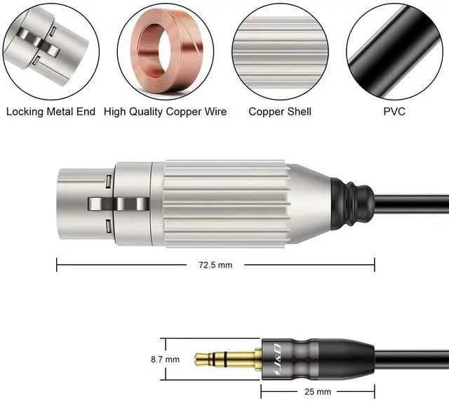 Alt view image 2 of 7 - XLR to 3.5mm Microphone Cable PVC Shelled XLR Female to 3.5mm 1/8 inch TRS Male Balanced Cable - 9 Feet for DSLR Camera Computer Sound Card