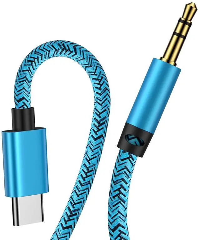Main image of USB C to 3.5mm Audio Aux Jack Cable 3.3FT for  Galaxy S25 FE/S25 Ultra/S24 FE/S23/S22/S21 Type C to 3.5mm Stereo Jack Cable Nylon Braided for iPhone 17 Pro Max 17 16 Pro 16e 15 Pro Max 15 Blue
