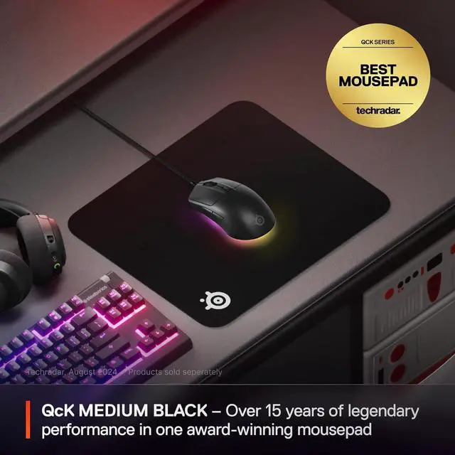 Alt view image 2 of 7 - QcK Medium Gaming Mousepad  Black  Non-Slip Silicone Rubber Base  Peak Tracking and Stability  Optimized for Gaming Sensors  320 mm x 270 mm  FPS MOBAs RTS MMO
