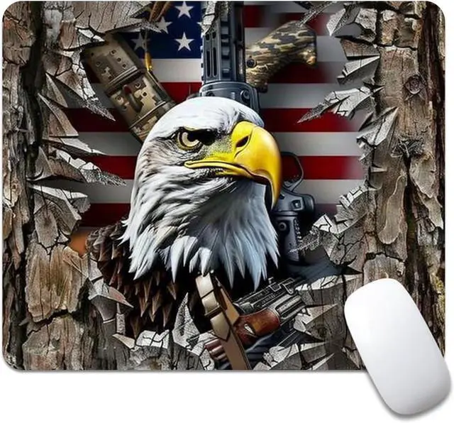 Main image of American Flag Eagle rip Oak camo (2) Square Mouse pad Texture Waterproof Anti Slip Rubber Base Computer Mouse pad Laptop Mouse pad